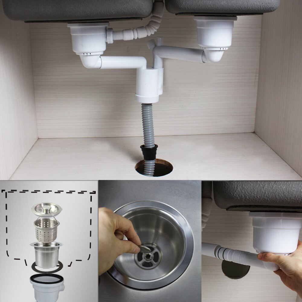 Talea Double kitchen stainless steel sink drainage set with hose Deodorant sink downcomer drain strainer with overflow Z8029C001