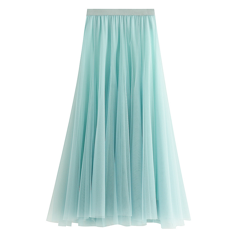 Falda larga de tul de 3 capas para otoño e invierno, falda Swing de estilo coreano para mujer, color rosa, verde, gris, azul, marrón, negro: Azul cielo