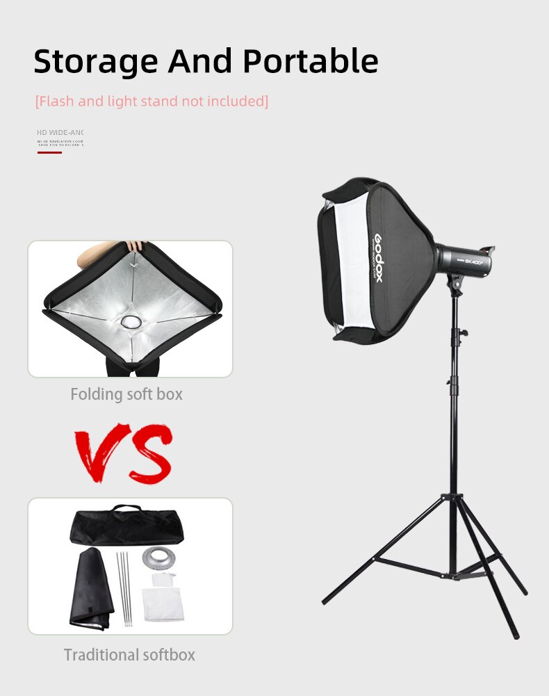 GODOX Foldable Softbox Kit with S Type Bracket Stable Bowens Flash Bracket Mount for Camera Flashes