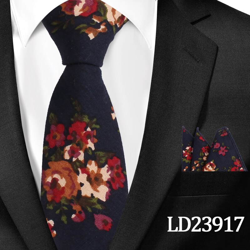 Neue lässig Blumen Baumwolle Krawatten Und Tasche Platz setzt Blume Drucken Dünne Krawatte Für Männer Mens Hals Binden Krawatte 6cm Dünne Krawatten: LD23917