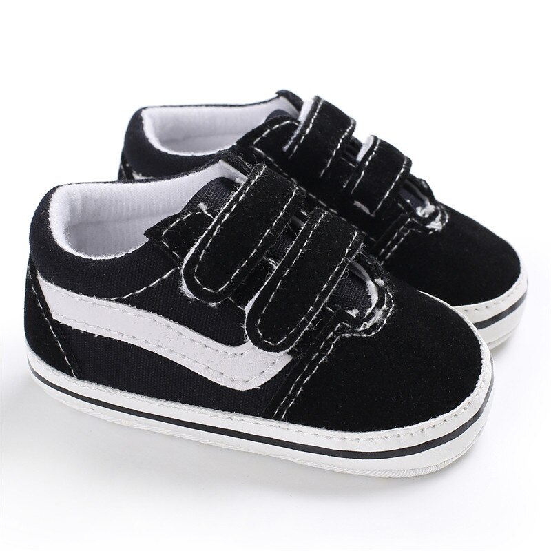0-18m fasion nyfødt barn baby dreng pige sko blød sål hvid barnevogn sko sneakers hvid canvas casual tenis infantil sneaker: Sort / 0-6 måneder