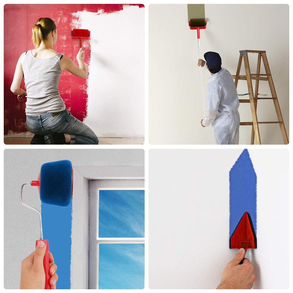 DIY Seamless Paint Runner Pro Roller Brush Handle Tool Flocked Edger Office Wall Painting Roller Paint Brush Set Paint Roller