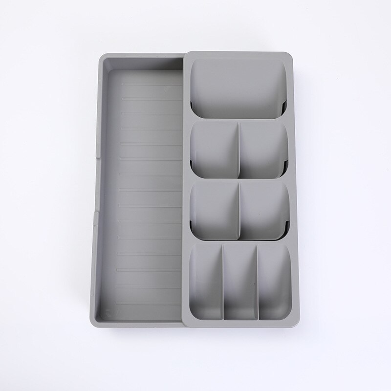 Cajón organizador de cocina, caja de almacenamiento de cubiertos, bandeja, tenedor, cuchara, contenedor divisor para utensilios de cocina, soporte para armario: Gray