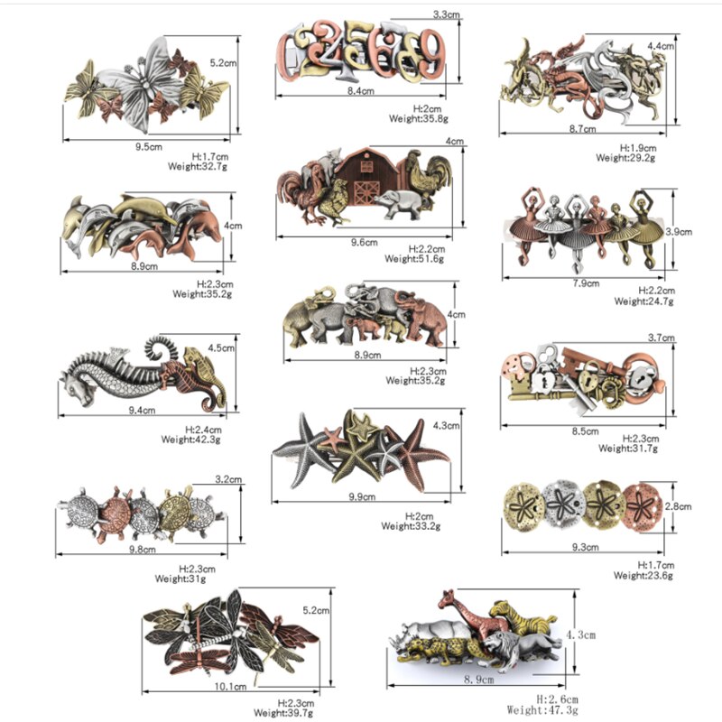 Holiday tematyczne brązowy Steampunk spinki do włosów/szpilki/szt., akcesoria do włosów, 80mm-francuskie grube włosy Barrette ważki/słoń/kot