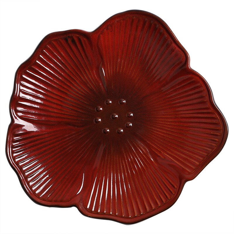 Blomst form keramisk service rød uregelmæssig relief håndværk frugt tallerken hjem dekorative retter