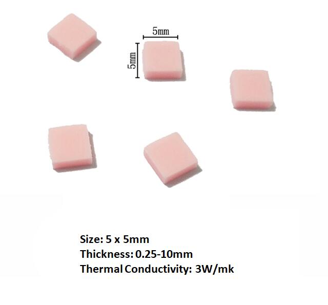 5x5mm 3W hoja de silicona conductora térmica almohadilla de silicona almohadillas térmicas PC ventilador refrigeración 100 unids/lote