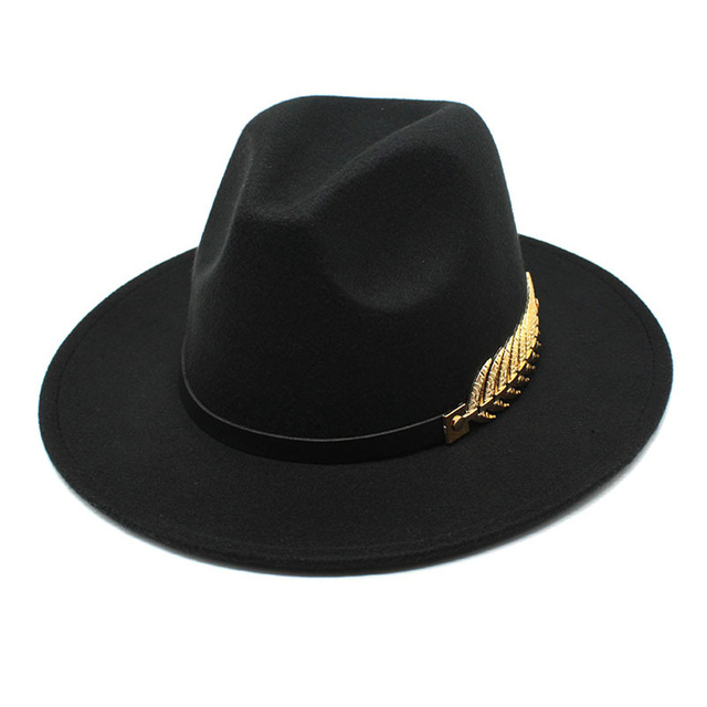 Fedoras Big Brim Hats For Women British Style Vintage Church Hats Lady Flat Brim Fedoras Autumn Winter Women Felt Decoration Hat: Black