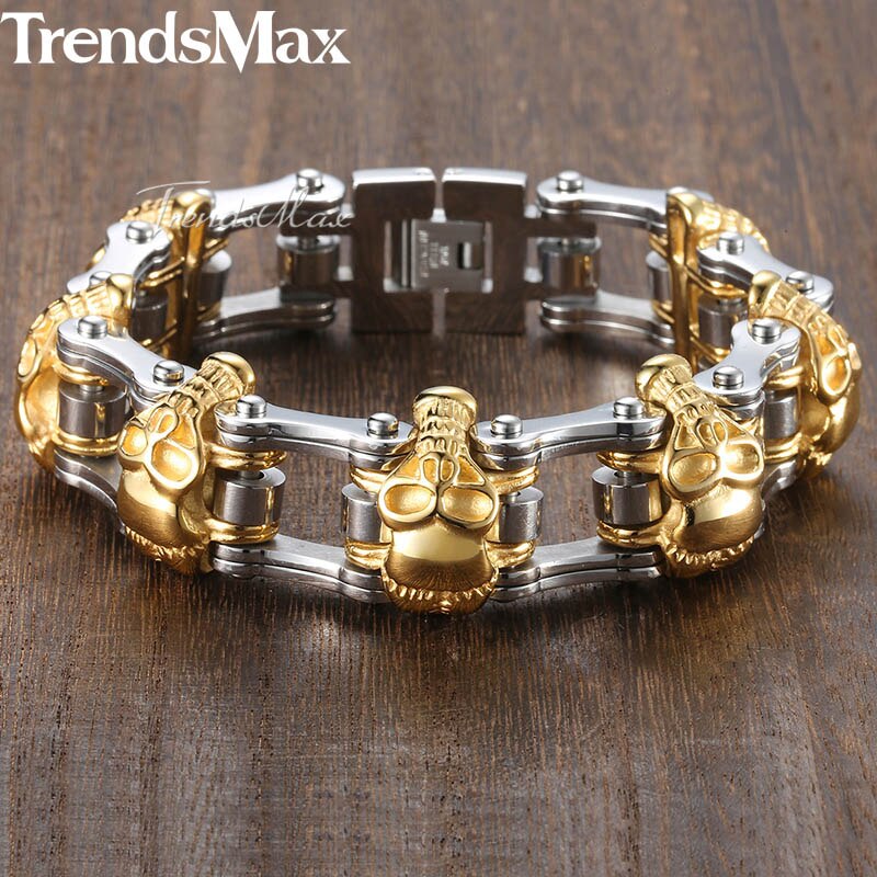 Trendsmax 22cm heren schedelarmband 316l roestvrijstalen armband biker fiets link heren sieraden hbm 66