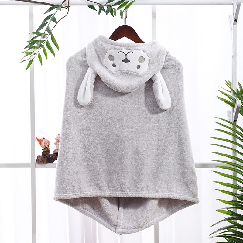 Toalla de baño con capucha para bebé, albornoz suave de lana de Coral para recién nacido, manta de absorción de agua infantil, Animal de dibujos animados: gray