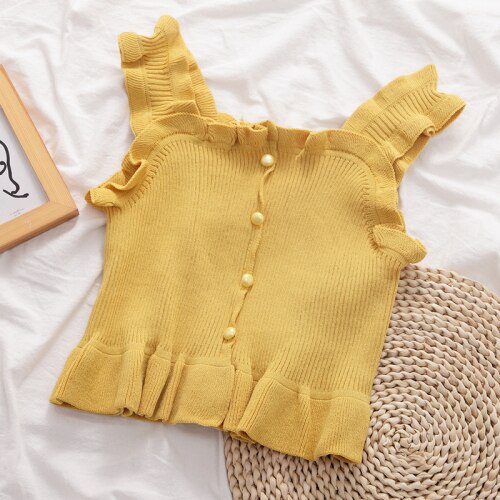 Gagarich colete feminino doce frilled 2020 verão novo estilo coreano feminino sólido magro wear topos: YELLOW