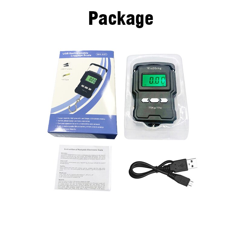75Kg/10G Portable Hanging Scale Digital Display Charging/Battery Models Fishing Luggage Travel Weighing Electronic Hook Scale