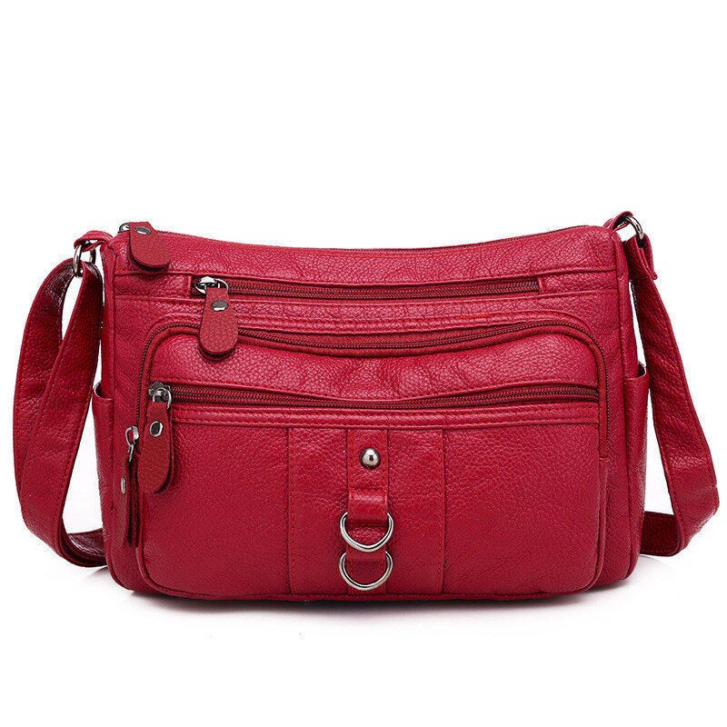 Lonoolisa blødt pu læder dame skuldertasker multi-pocket crossbody tasker til kvinder light messenger dame tasker: Rød -2