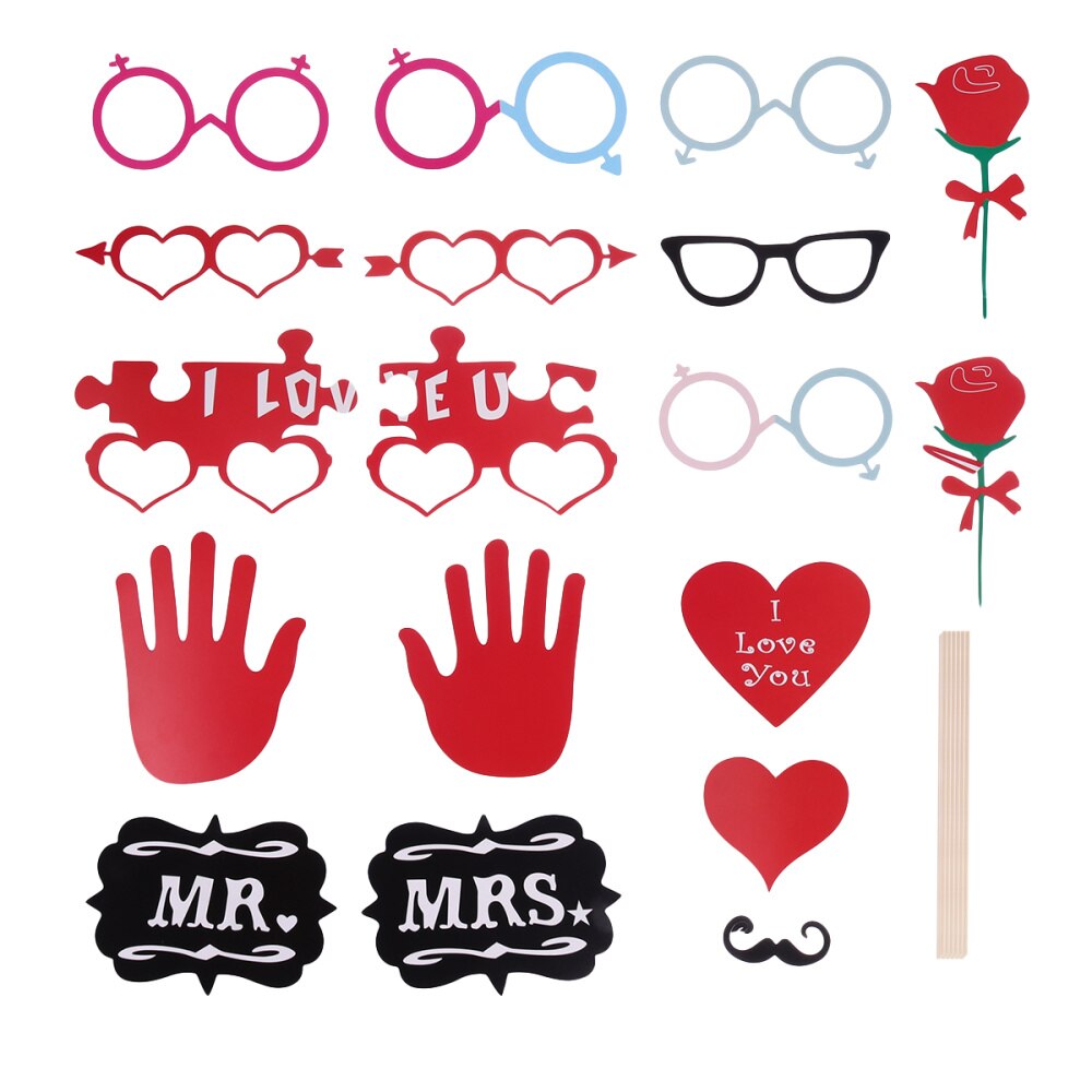 19pcs Party Photo Booth Props Pose Sign Kit for Wedding Photographing Decoration