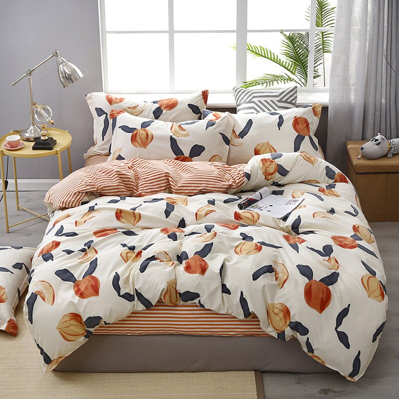 3/4Pcs Kawaii Beddengoed Sets Leuke Perzik Laken Set Met Kussensloop Voor Meisje Beddengoed Set Twin volledige Queen King Size Dekbedovertrek