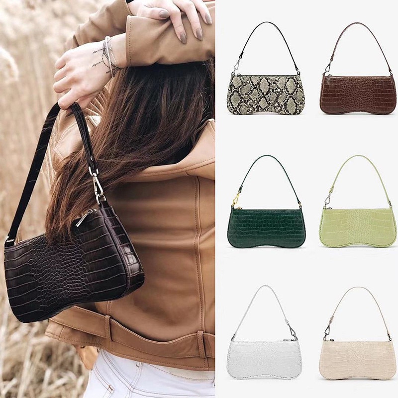 Vintage baguette tas met alligatormotief voor dames, pu leren schoudertas, okseltas, dameshandtas, meisjesportemonnee