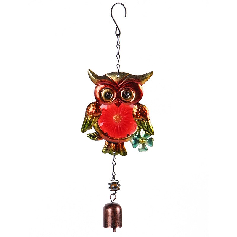 1pc coruja sinos de vento metal artesanato vidro pintado ornamentos zakka criativo casa sino vento carrilhão tubo jardim azul vermelho pingentes: ZY000015-redbell