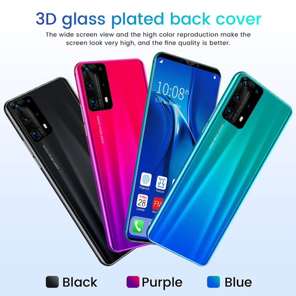 Double-Core P40 Pro Smartphone 5 pouces écran Smartphone 512M + 4G Android Smartphone 3D verre plaqué couverture arrière