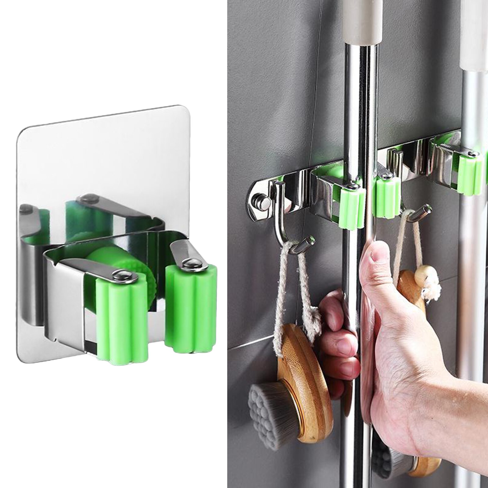 Zollyss Broom Mop Holder Wall Mount Stainless Steel Wall Mounted