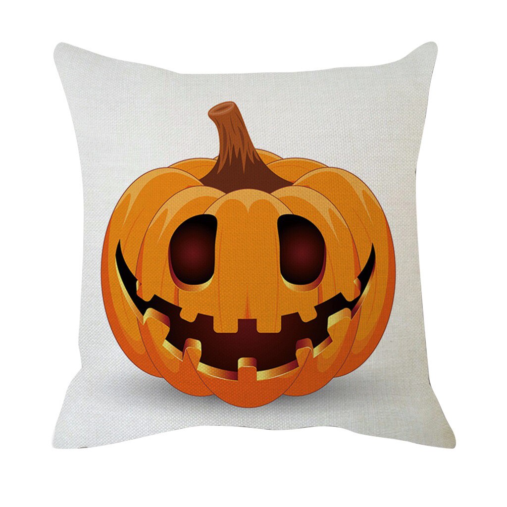 Halloween Pompoen Uitdrukking Afdrukken Katoen Zachte Linnen Wit Sierkussen Case Kussenhoes Thuis Woonkamer Sofa Decoratie: D