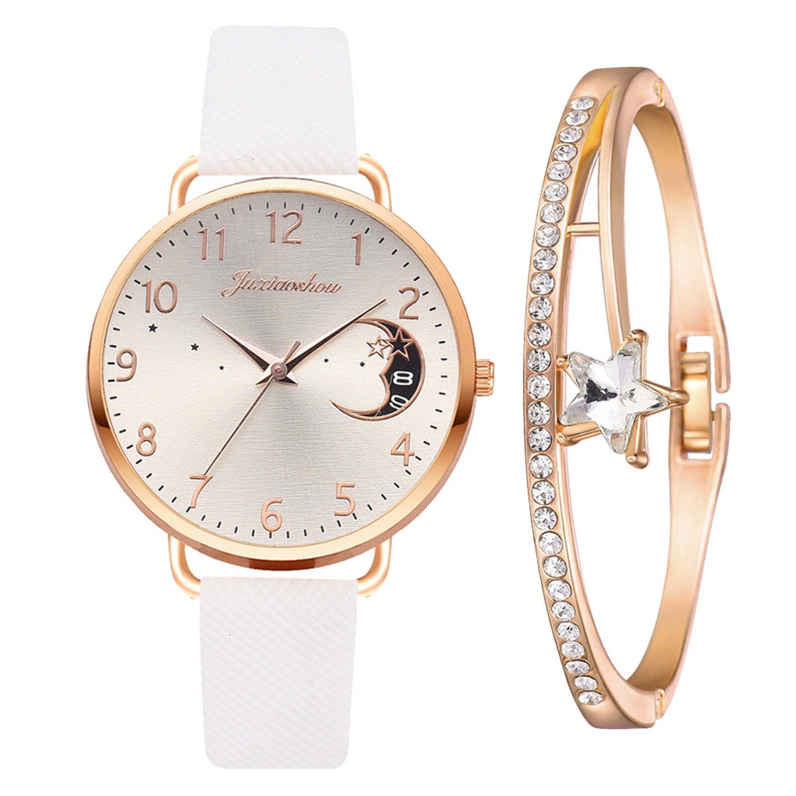 Horloges Voor Vrouwen Ster Maan Dames Armband Horloge Casual Lederen Band Quartz Horloge Klok Relogio Feminino: B