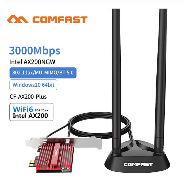 Wi-Fi 6 Adapter Intel AX200 Bluetooth 5,0 Netzwerk Wifi Karte 802,11 ac/ax 2,4G 5G kabellos 3000mbps PCIe Dual Band Schreibtisch PC: CF-AX200PLUS