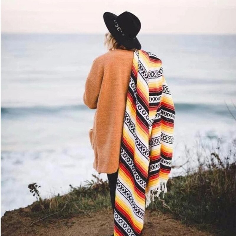 Geometric Fringed Style Blanket Woven Fringed Beach Towel Blanket Beach Blanket Picnic Mat Yoga Cotton Blanket Mexican Blanket: 3