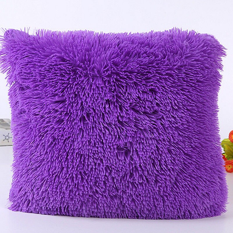 Pluizige Zachte Pluche Vierkante Decoratieve Kussensloop Kamer Sofa Taille Gooi Kussenhoes: Paars