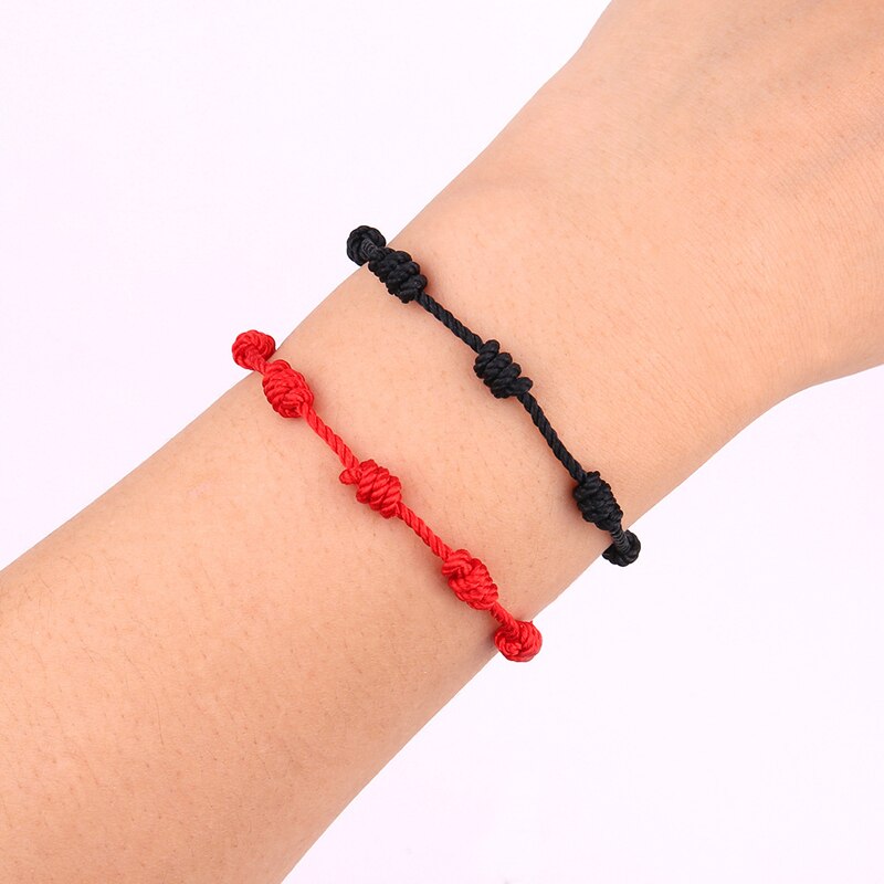 Minimalist Handmade Red Thread Bracelet Women Lucky Braided Rope Bracelet Femme Hand Chain 7 Knot Jewelry: 137RED BL