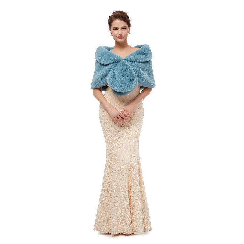 Chales negros de piel para mujer, abrigos para vestidos formales de boda, prendas de vestir exteriores de boda, capa nupcial, otoño e invierno, Boleros cálidos, novedad de: Light Blue