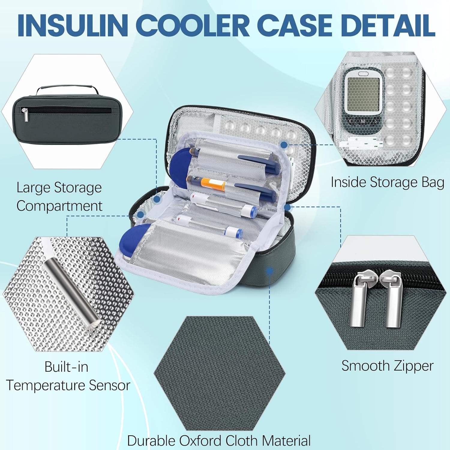 Praktische Insulin-Kühlbox für Medikamente, der einen kleinen Kühlschrank mit 2 Eisbeuteln empfängt und eine LED-Temperaturanzeige