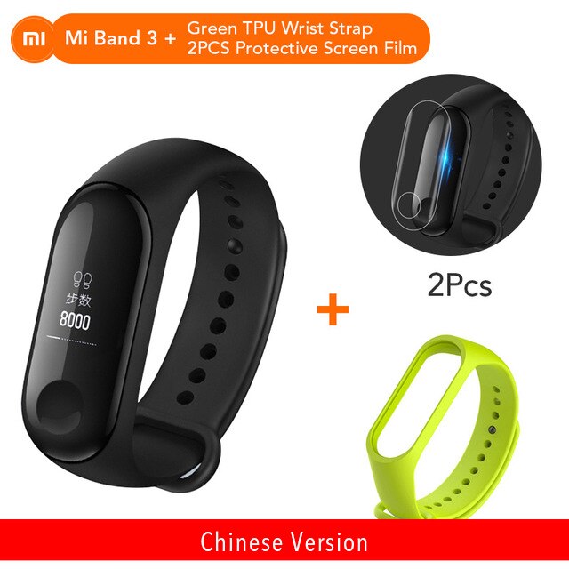 Originale Xiaomi Mi banda 3 Monitor di Frequenza Cardiaca di Bluetooth 4.2 Xaomi di Sport Intelligente Braccialetto OLED Miband 3 Smartband: Add Green Strap