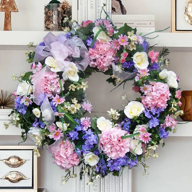 Kleurrijke krans lente deur decoraties muur hangende ornament kunstbloemenslinger voor lente kerst home decor rotan: Default Title