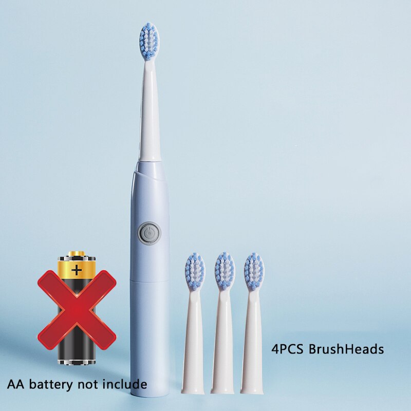 Simple Sonic Electric Toothbrushes for Adults AA Battery Clean Whitening Toothbrush IPX7 Waterproof With 4 Brush Head Portable: 4PCSBlue