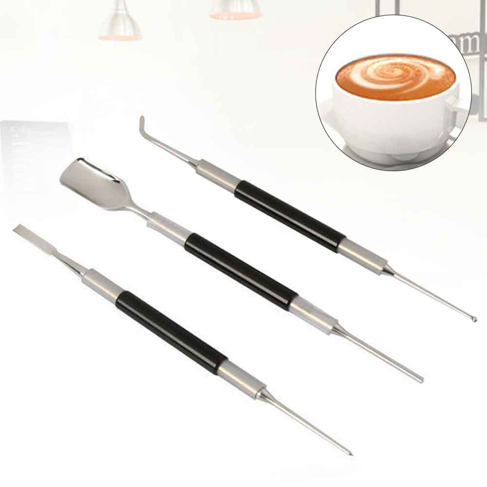 3pcs/set DIY Barista Home Tool Coffee Art Pen Tamper Latte Decorating Needle Stainless Steel Kitchen Cappuccino Carving Cafe