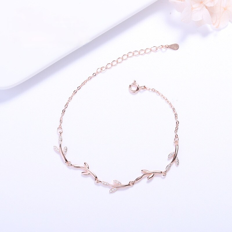 Pulseira de folhas s925 pulseira de prata pequena e pura e fresca, temperamento, folhas, bracelete pulseira de prata com meninas