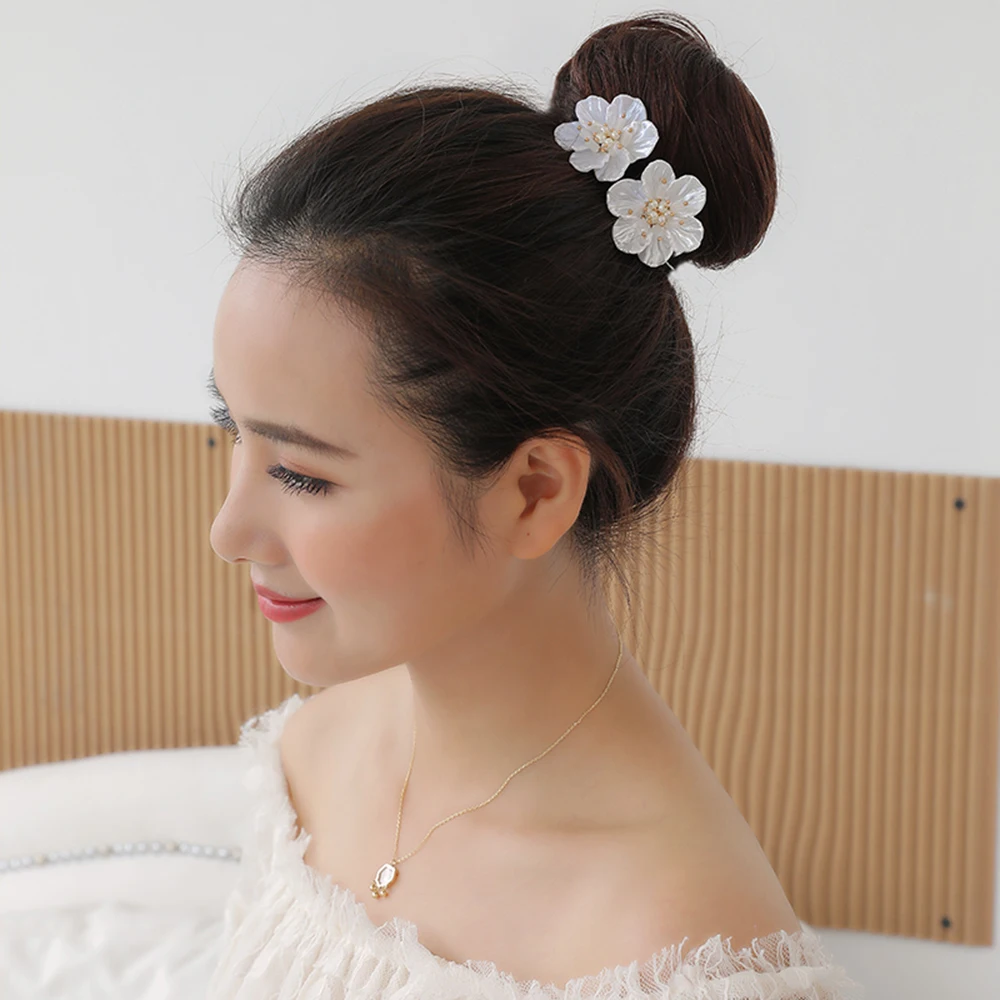 Shell Flower Magic Bun Maker Flower Bud Head Bun Maker Bow Pearl Hair Pin Lazy Hair Dish Artifact Women Hair Styling Braiders