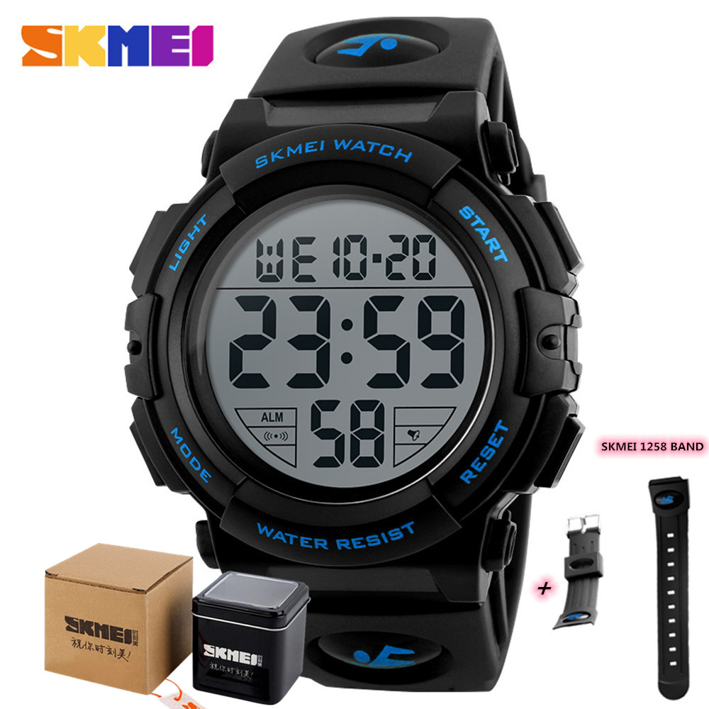 SKMEI Chrono Men Watch Top Luxury Brand Sport Watch Electronic Digital Male Wrist Clock Man 50M Waterproof Men's Watches 1258: 3 with strap box