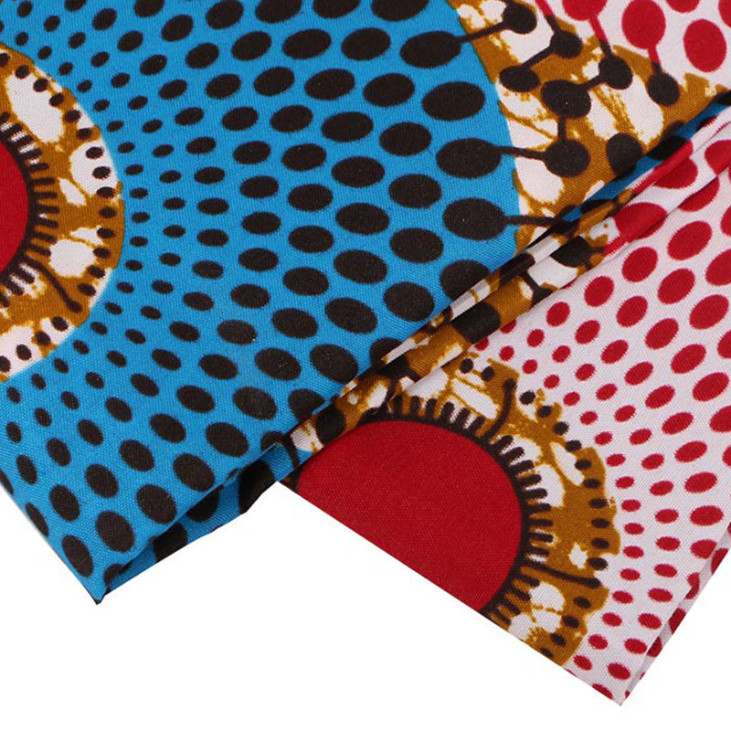 Vritable Wax Blue &amp; Red Circle Print Fabric Nederlands Real Wax