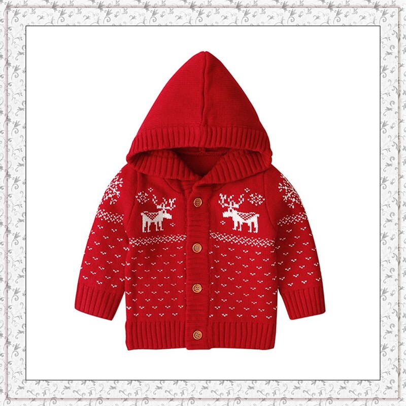 Kids Truien Truien Hooded Kerstmis Peuter Baby Jongen Meisje Winter Kleding Jas Denken Wollen Vest Baby Jaar Kleding: Red / 90(12-18M)