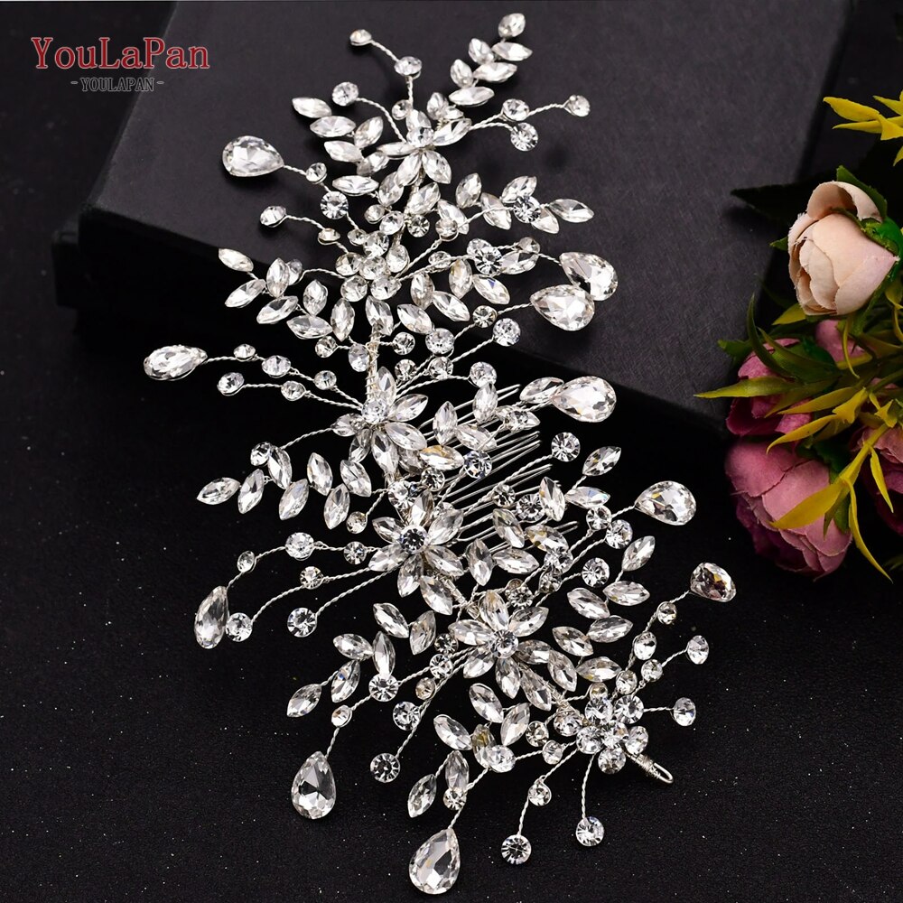 YouLaPan HP379 luksusowe ślubne grzebienie do włosów diamenty ślubne biżuteria do włosów upuść kształt Rhinestone ozdoba ślubna do włosów dla panny młodej nakrycia głowy