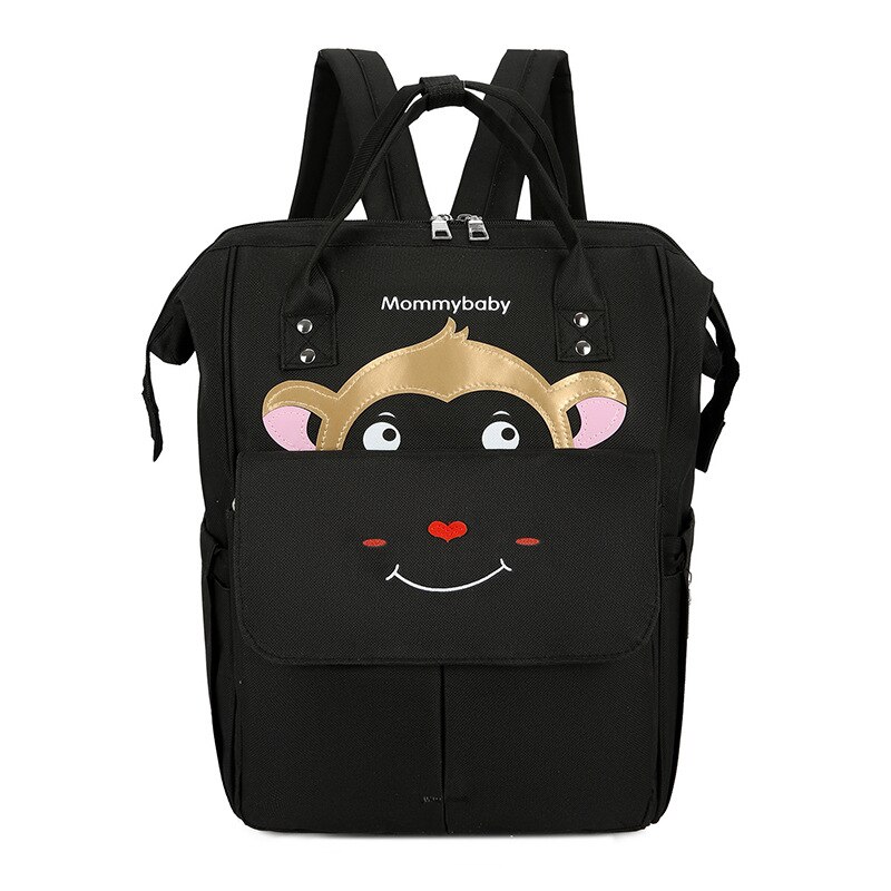 Grand sac à dos d'allaitement réglable grande capacité-Style travail sac de maman dessin animé sac de mère sac à couches multifonctionnel: Black and White with Pattern Little Monkey