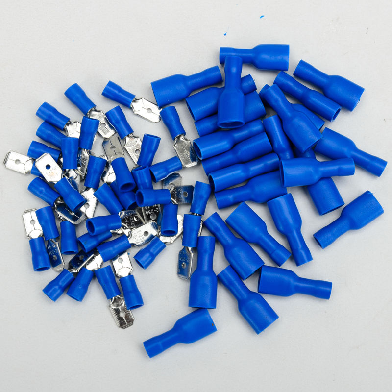 100x Spade Crimp Terminals Insulated Connectors Male&female Cable Shoes Blue Male/Female Insulated Crimp Terminals