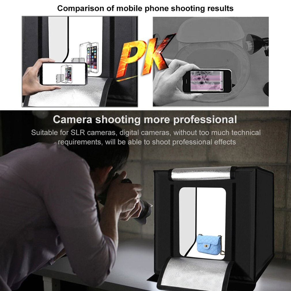 PULUZ 60*60cm 24 Light Box Portable Mini Photo Studio Box Softbox 60W White Light Photo Lighting Studio Shooting Tent Box Kits