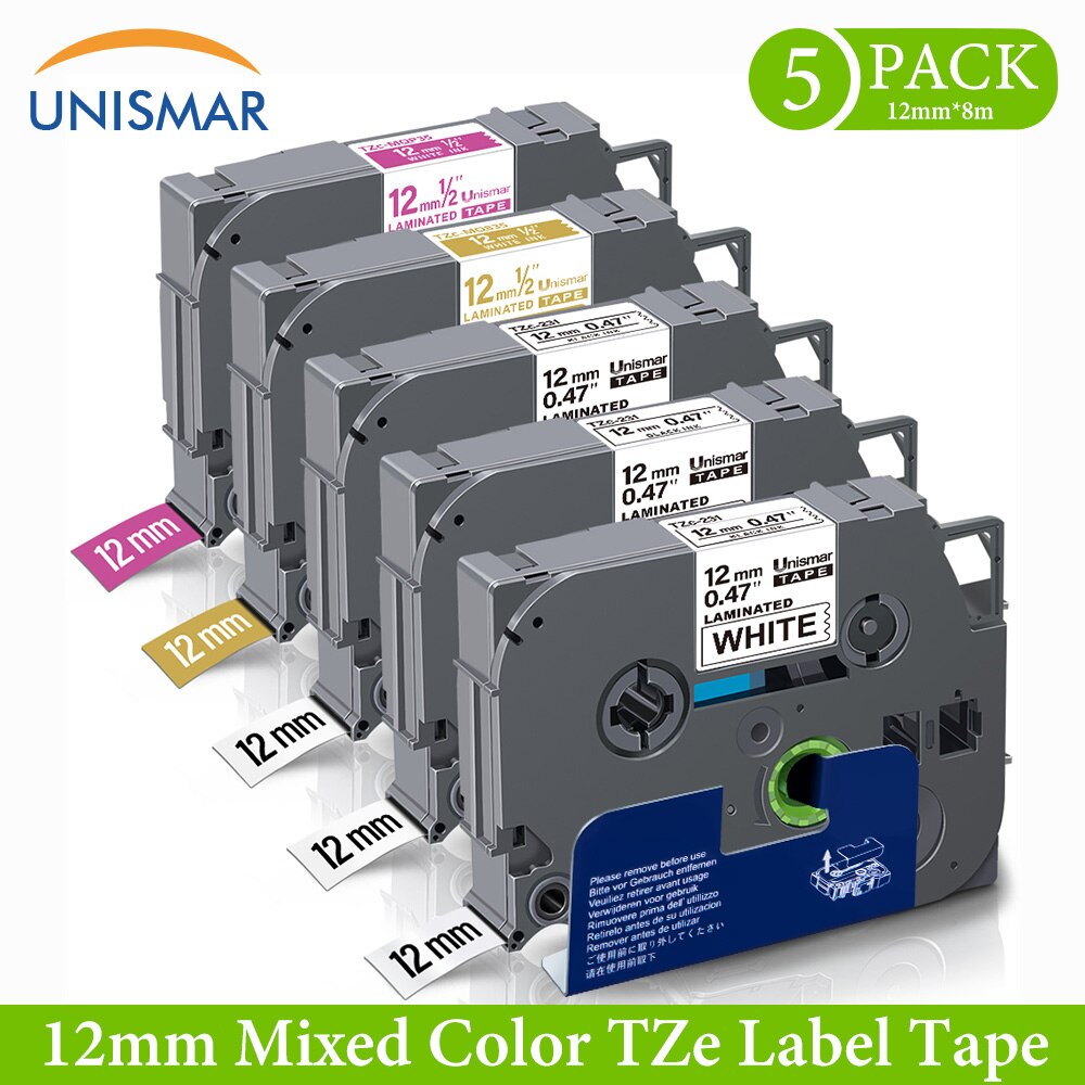 Unismar 6PCS for TZe131 TZe-231 TZe-431 TZe-531 TZe-631 TZe-731 Laminated Labeling Tape for Brother P-Touch PTD210 PTH100 PTD600: 5PK Mixed Color 3