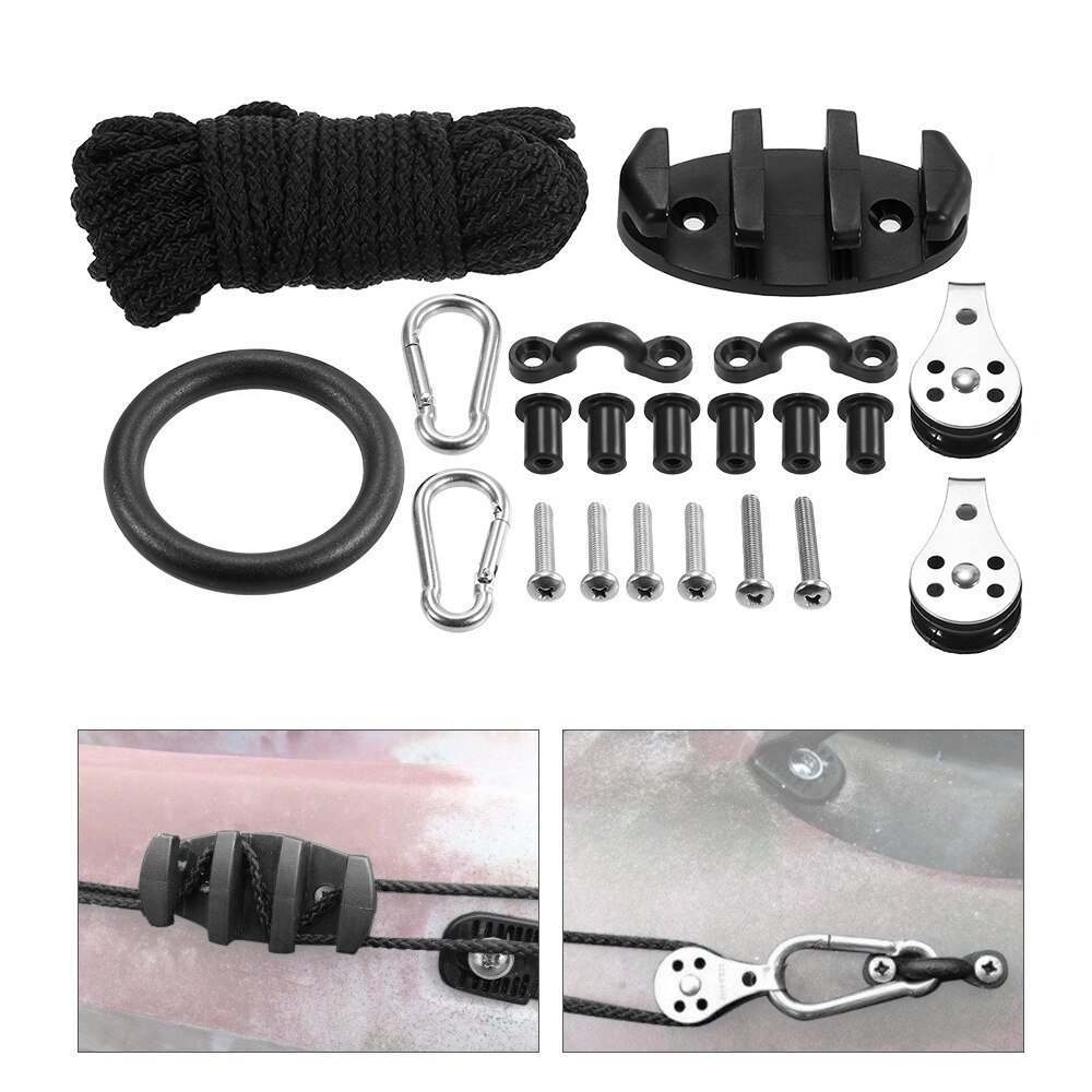 Kayak Anker Trolley Kit - 21 Dele - Vandski Tilbehør - Zig Zag Cleat Rigging Ringe Trisser Pad Øjer Skruer