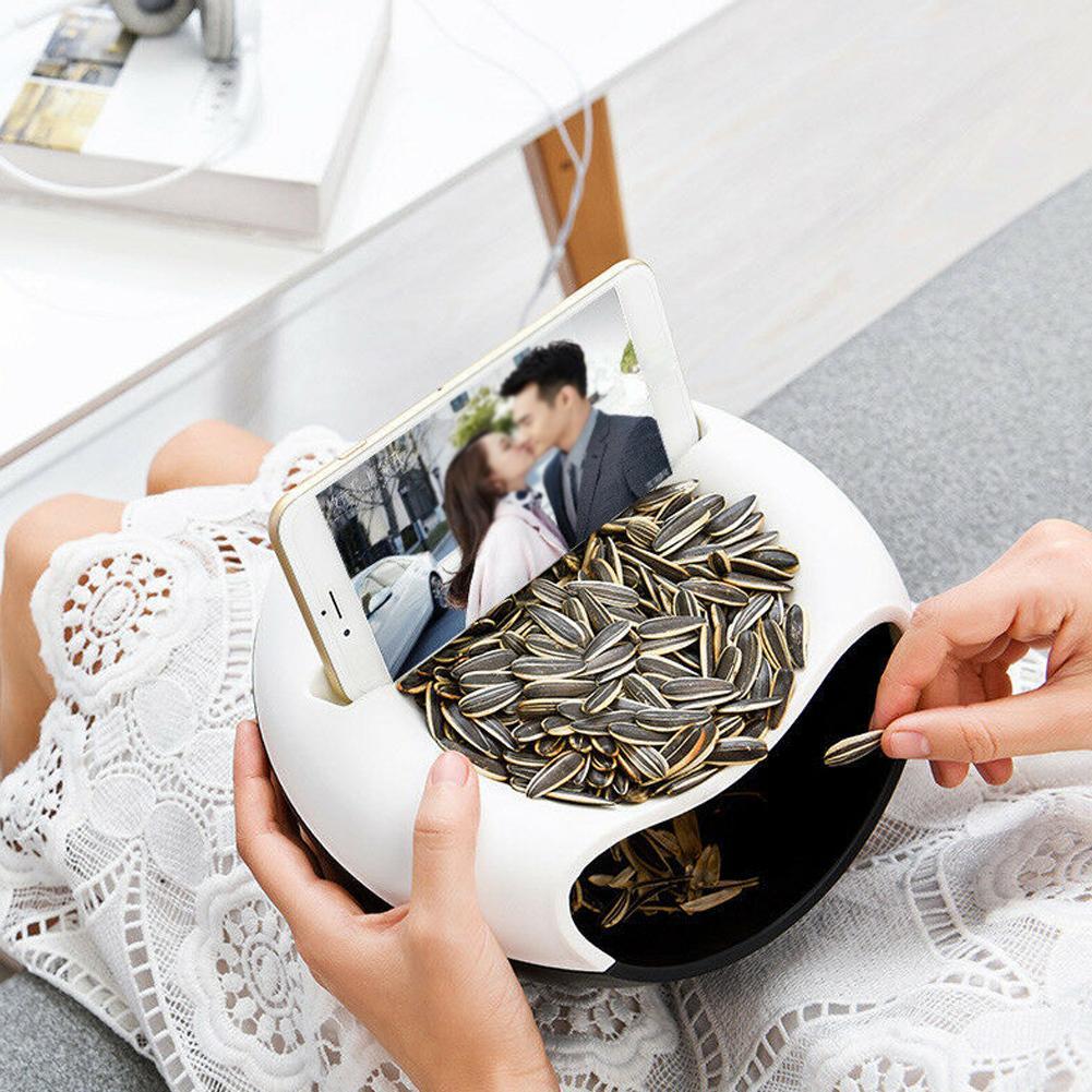 Lazy Snack Bowl Plastic Double-Layer Snack Storage Box Bowl Fruit Bowl And Mobile Phone Bracket Chase Storage Artifact