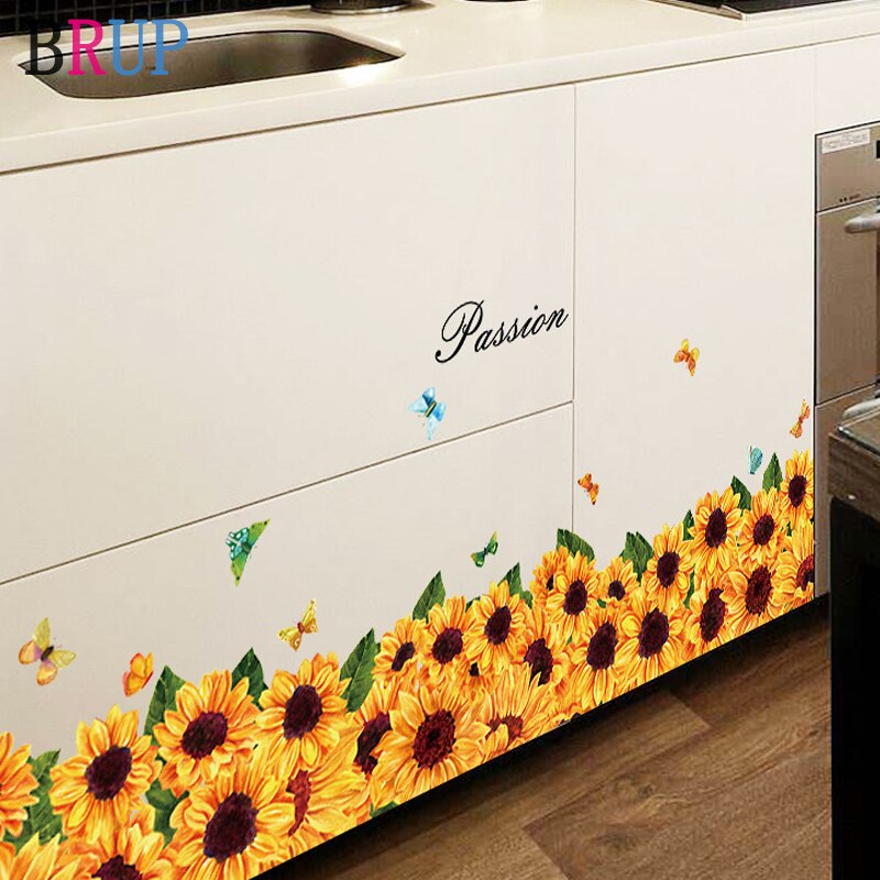 Pegatinas de pared de base de girasol para cocina y dormitorio, calcomanías de vinilo de PVC de 137x36cm, para decoración del hogar