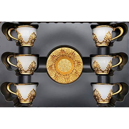 Fantaisie Tasse À Café Expresso Soucoupes avec Lot de 6, Porcelaine 4 oz. Café Turc Ensemble, Ensemble de Tasse, Café Grec, Demitasse Co