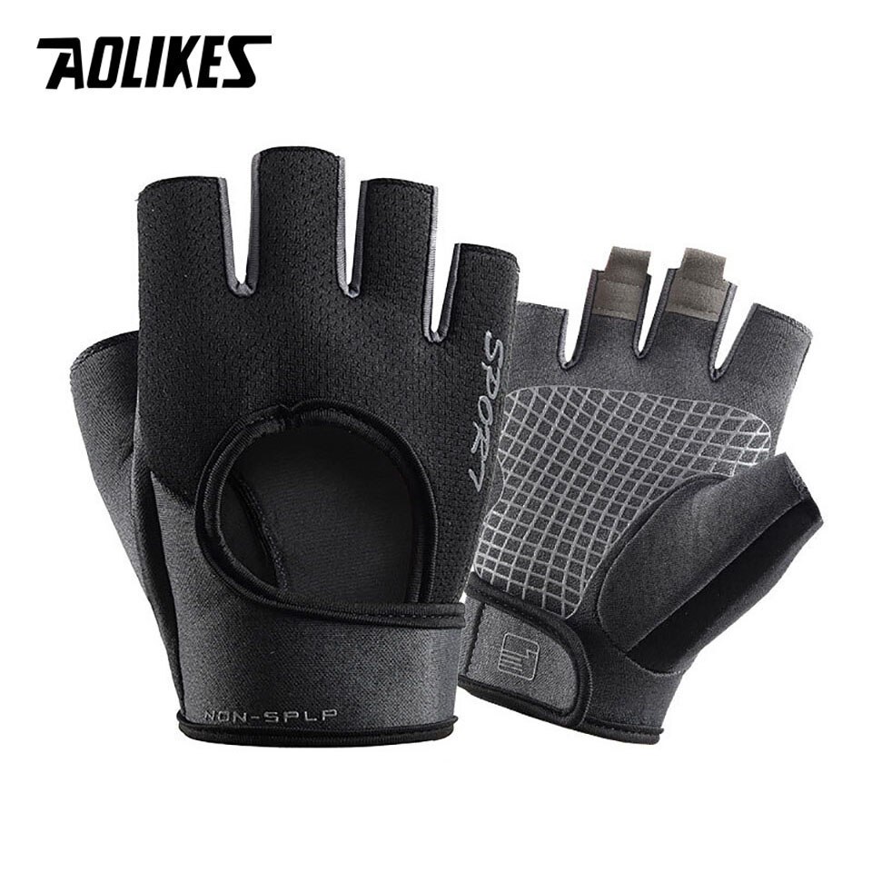 AOLIKES guanti da palestra donna sollevamento pesi Crossfit allenamento guanti Fitness Bodybuilding traspirante mezzo dito protezione mani: Black / M