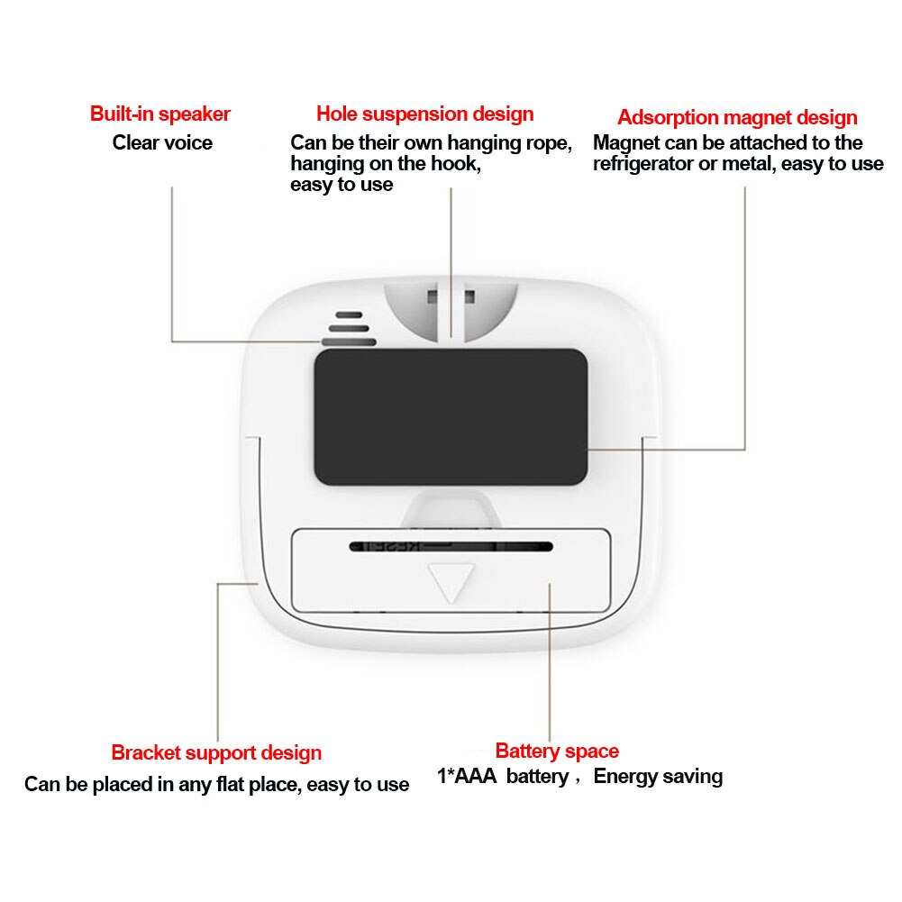 Clear Voice Hanging Electronic Magnetic LCD Digital Countdown Alarm Kitchen Timer ABS With Speaker Portable Home Battery Powered